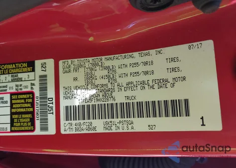 2017 Toyota Tundra Sr5 5.7L V8 из США, поврежденный, VIN 5TFEW5F19HX228776